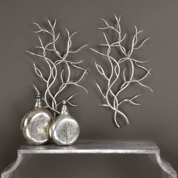 Silver Branches Wall Art Antiqued Silver Leaf-Home Accents-Uttermost-Lighting Design Store