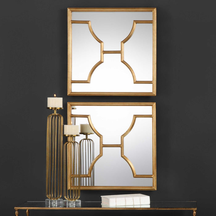 Misa Mirror, Set Of 2 Antiqued Gold Leaf-Mirrors/Pictures-Uttermost-Lighting Design Store