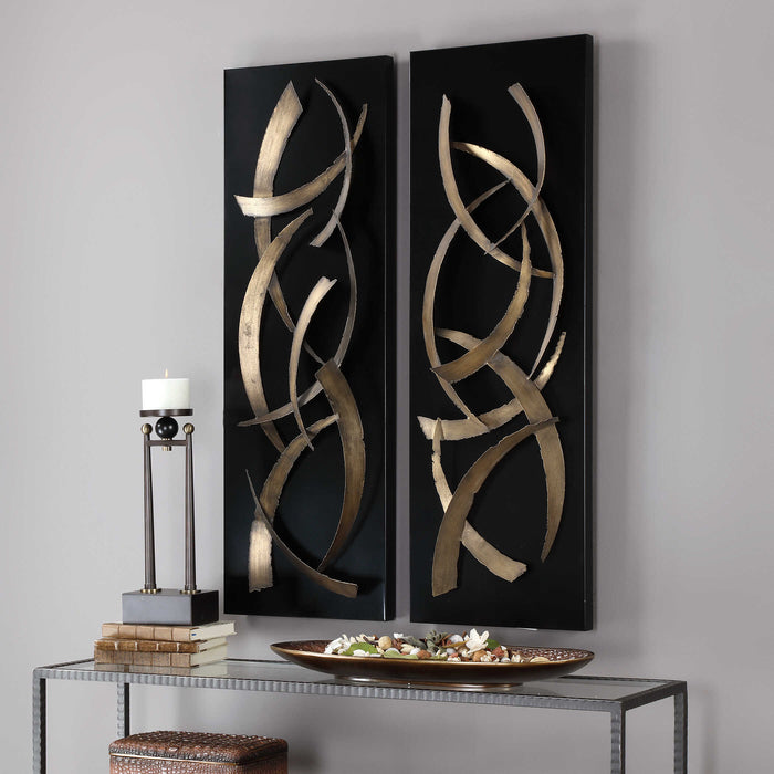 Brushstrokes Wall Art, S/2 Brushed Gold-Mirrors/Pictures-Uttermost-Lighting Design Store