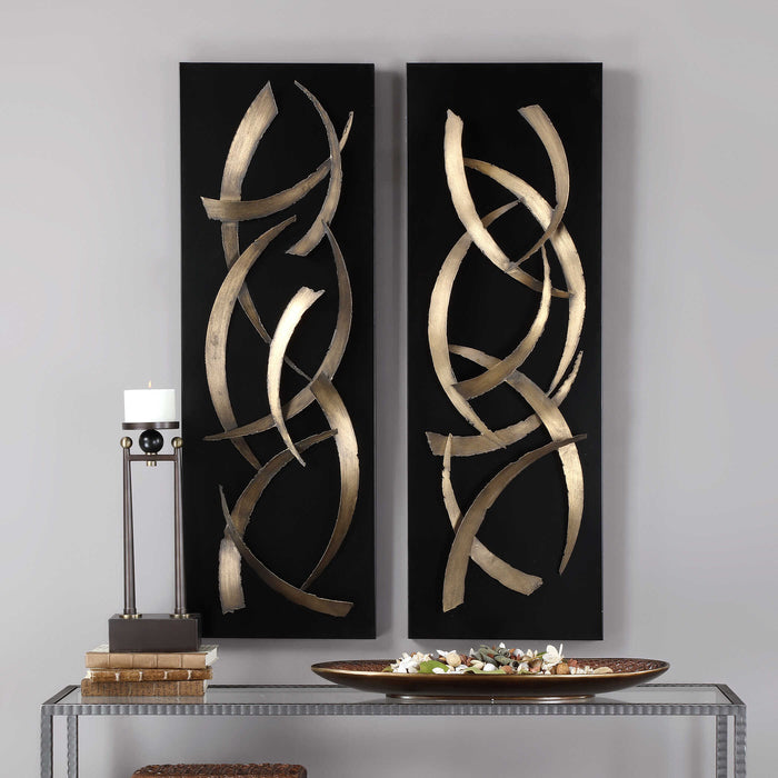 Brushstrokes Wall Art, S/2 Brushed Gold-Mirrors/Pictures-Uttermost-Lighting Design Store