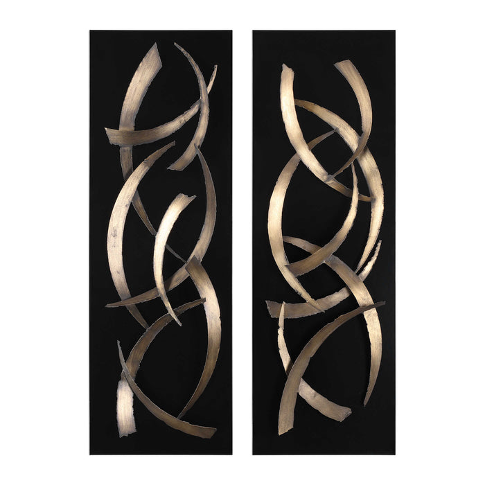 Brushstrokes Wall Art, S/2 Brushed Gold-Mirrors/Pictures-Uttermost-Lighting Design Store