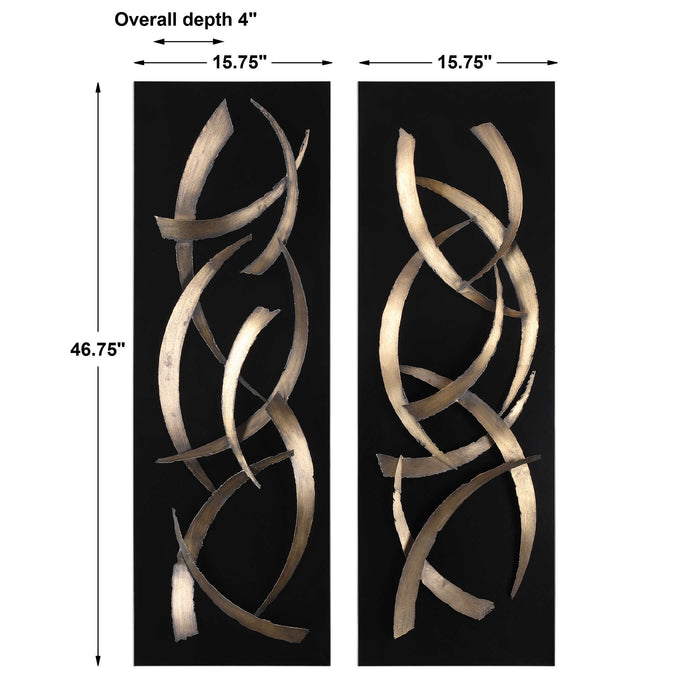 Brushstrokes Wall Art, S/2 Brushed Gold-Mirrors/Pictures-Uttermost-Lighting Design Store