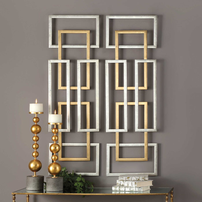 Aerin Wall Art, S/2 Antiqued Gold And Silver Leaf-Mirrors/Pictures-Uttermost-Lighting Design Store