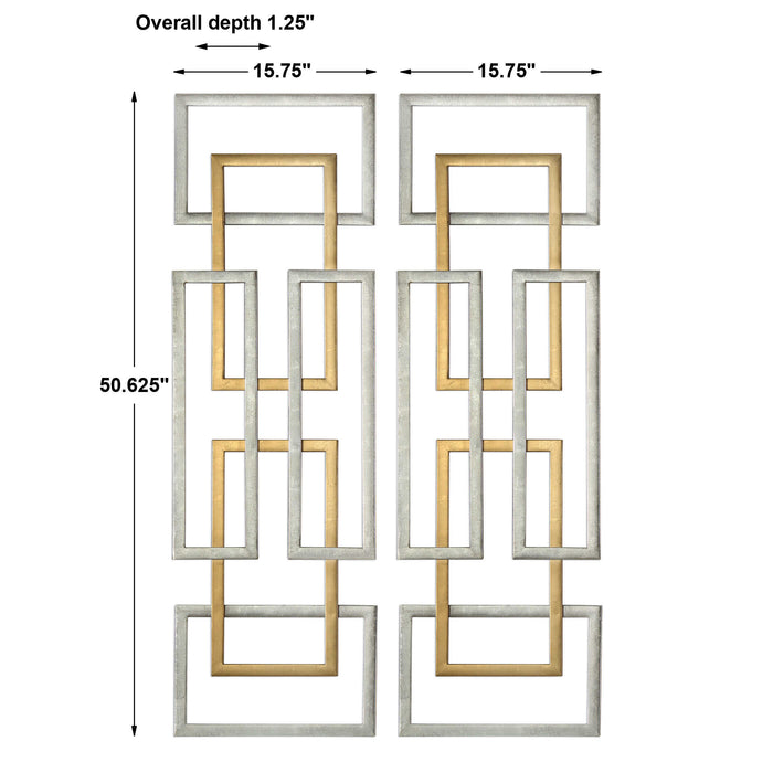 Aerin Wall Art, S/2 Antiqued Gold And Silver Leaf-Mirrors/Pictures-Uttermost-Lighting Design Store