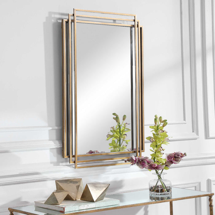 Amherst Mirror Brushed Gold With Silver Highlights-Mirrors/Pictures-Uttermost-Lighting Design Store