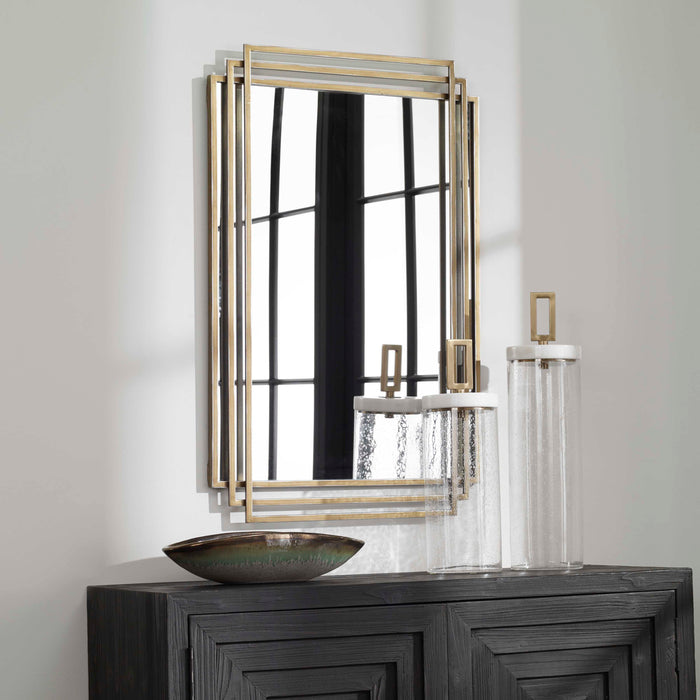 Amherst Mirror Brushed Gold With Silver Highlights-Mirrors/Pictures-Uttermost-Lighting Design Store
