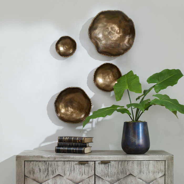 Lucky Wall Bowls, S/4 Vintage Brass-Mirrors/Pictures-Uttermost-Lighting Design Store
