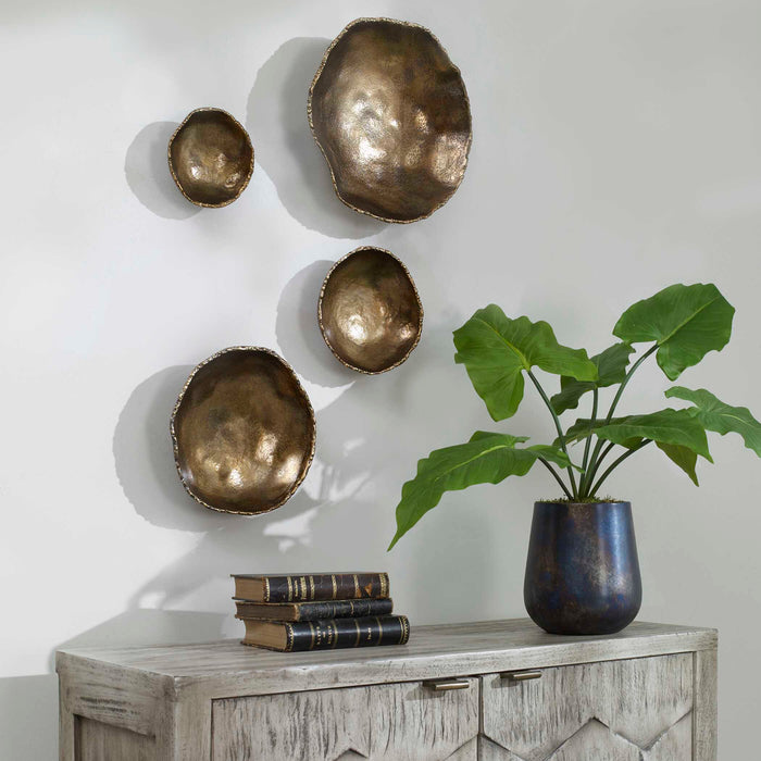 Lucky Wall Bowls, S/4 Vintage Brass-Mirrors/Pictures-Uttermost-Lighting Design Store