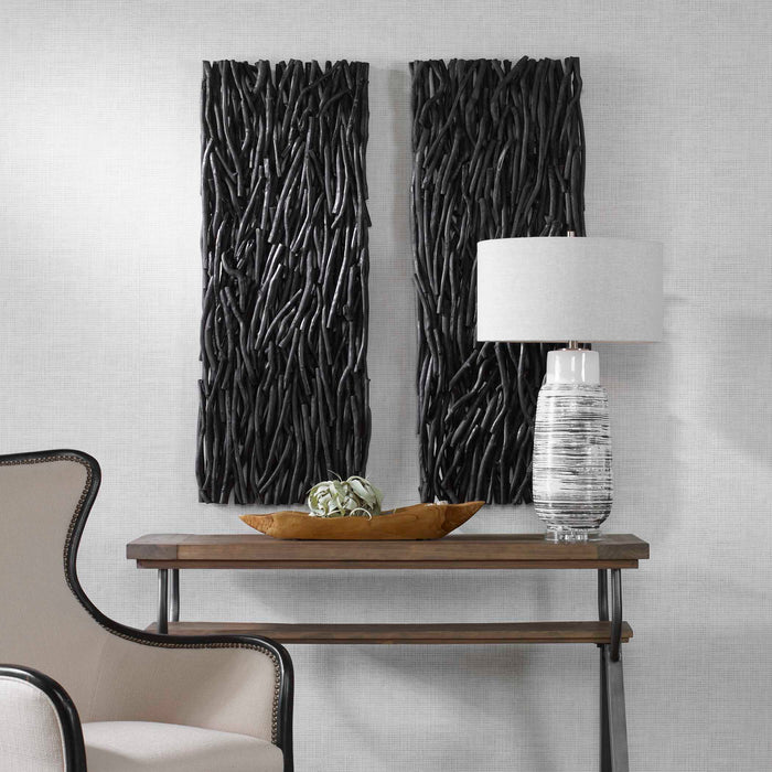 Gathered Teak Wall Decor Black-Mirrors/Pictures-Uttermost-Lighting Design Store