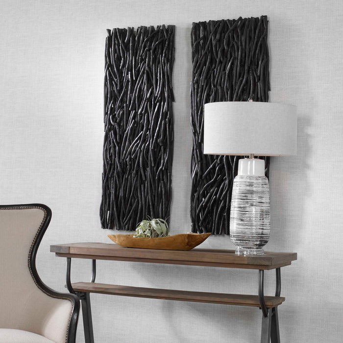 Gathered Teak Wall Decor Black-Mirrors/Pictures-Uttermost-Lighting Design Store