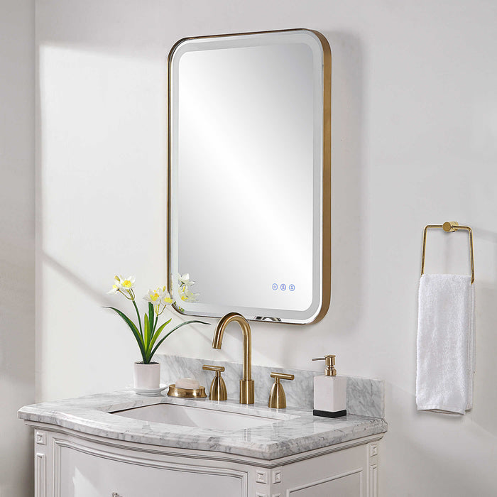 Crofton Vanity Mirror Brushed Brass Plated Stainless Steel-Mirrors/Pictures-Uttermost-Lighting Design Store
