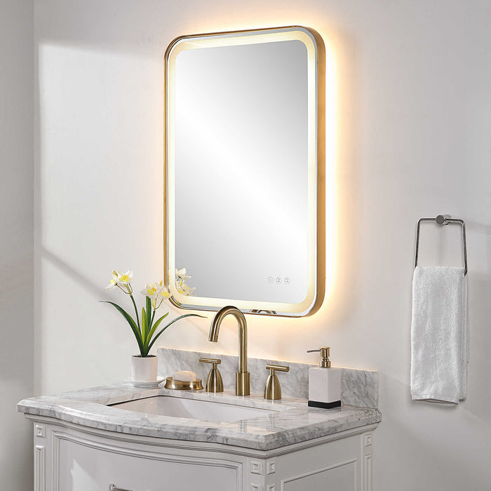 Crofton Vanity Mirror Brushed Brass Plated Stainless Steel-Mirrors/Pictures-Uttermost-Lighting Design Store