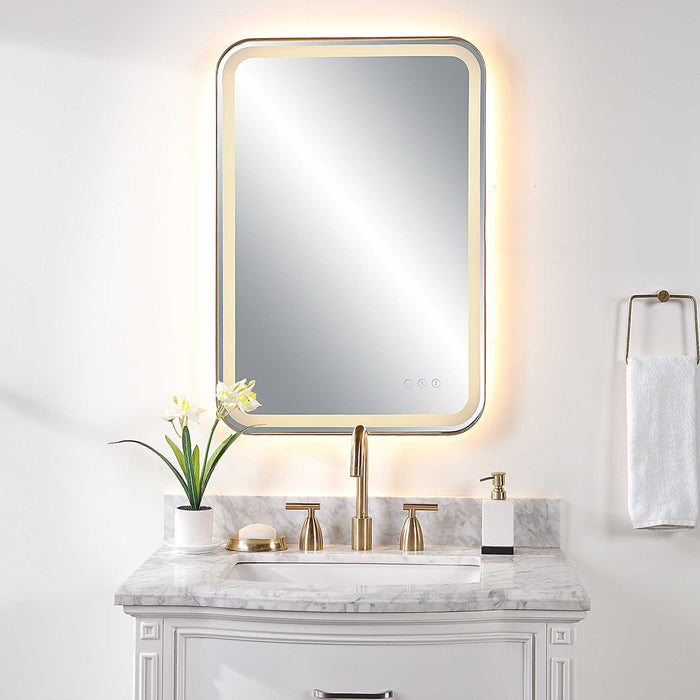 Crofton Vanity Mirror Brushed Brass Plated Stainless Steel-Mirrors/Pictures-Uttermost-Lighting Design Store