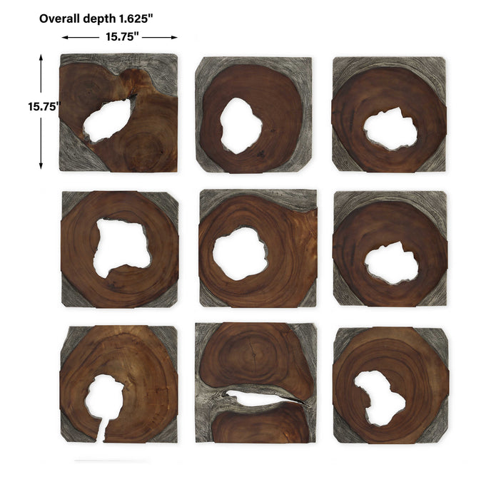 Jungle Wall Art, Set/9 Dark Coffee Brown And Rustic Black-Mirrors/Pictures-Uttermost-Lighting Design Store