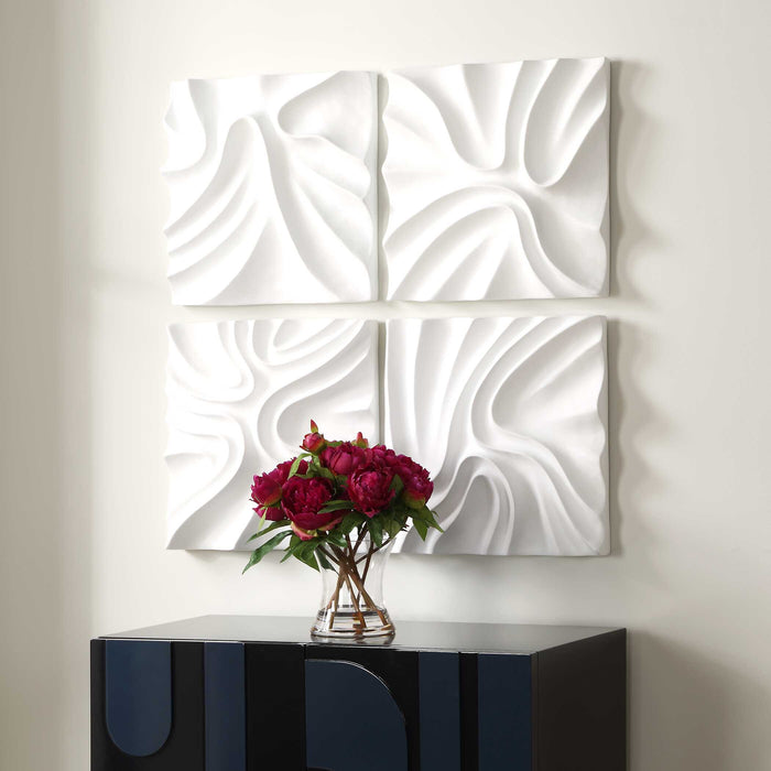 Snowdrift Wall Decor, S/4 White-Mirrors/Pictures-Uttermost-Lighting Design Store