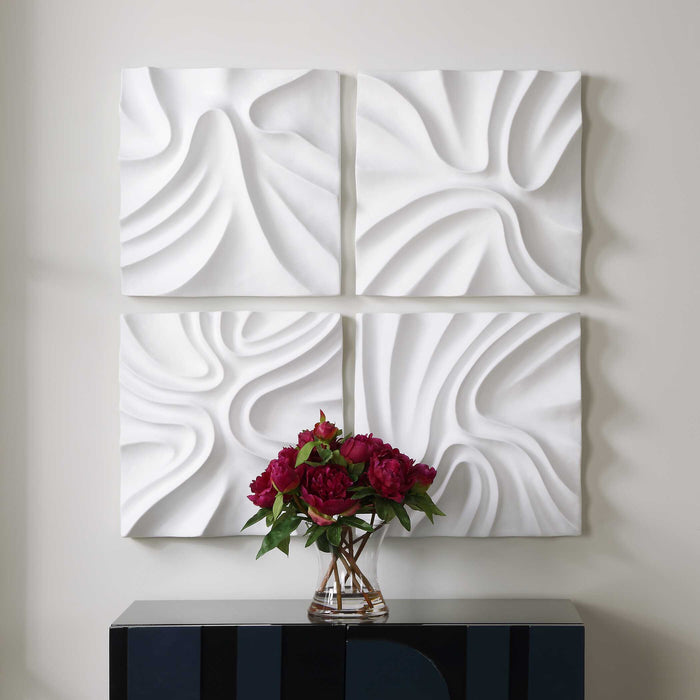 Snowdrift Wall Decor, S/4 White-Mirrors/Pictures-Uttermost-Lighting Design Store