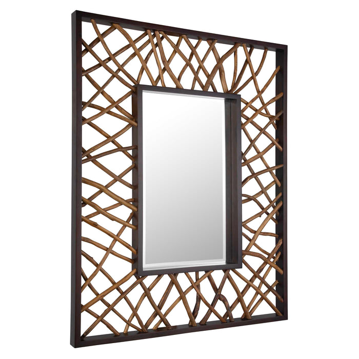 Teak Maze Mirror Solid Mahogany Wood-Mirrors/Pictures-Uttermost-Lighting Design Store