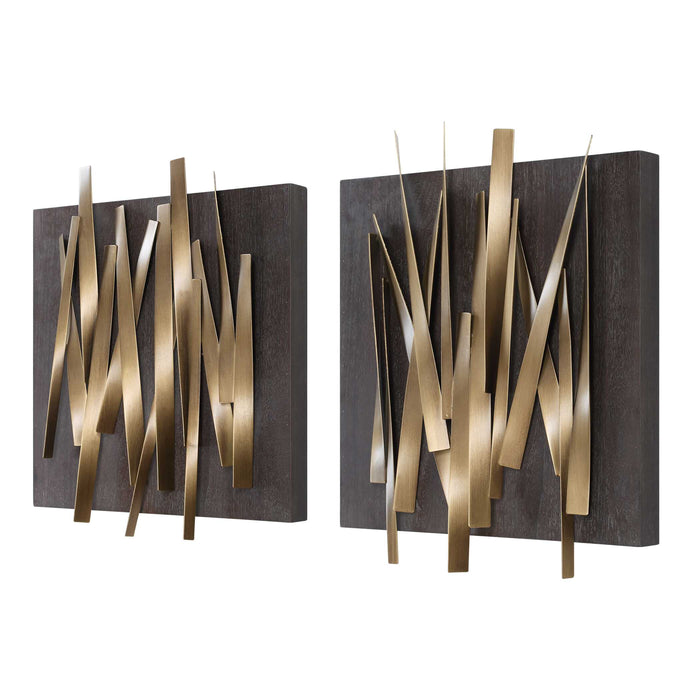 Crosshatch Wall Decor Set/2 Antique Gold-Mirrors/Pictures-Uttermost-Lighting Design Store