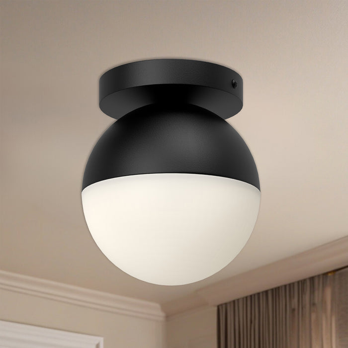 Monae One Light Flush Mount Black/Opal Glass-Flush Mounts-Kuzco Lighting-Lighting Design Store