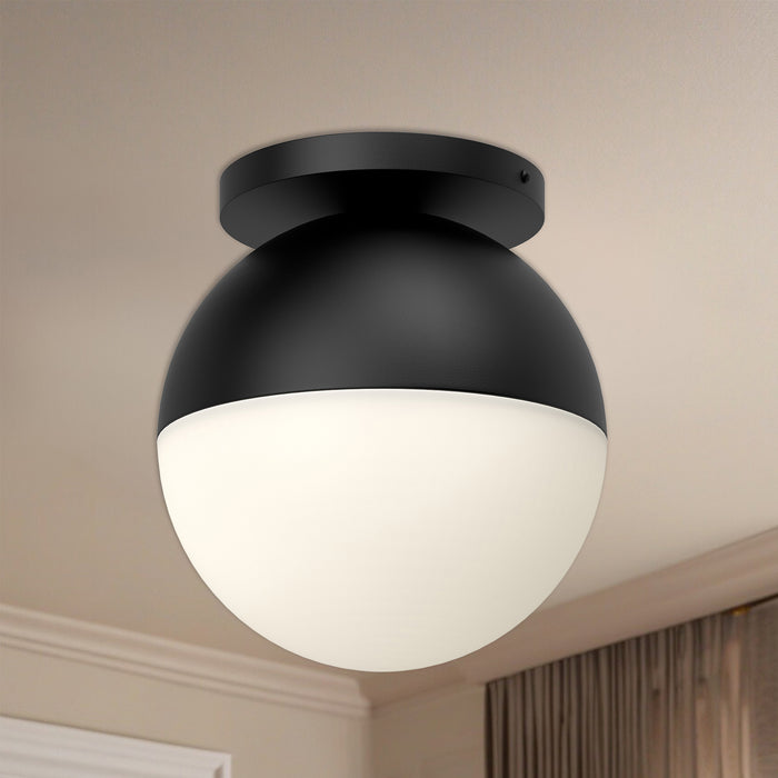Monae One Light Flush Mount Black/Opal Glass-Flush Mounts-Kuzco Lighting-Lighting Design Store