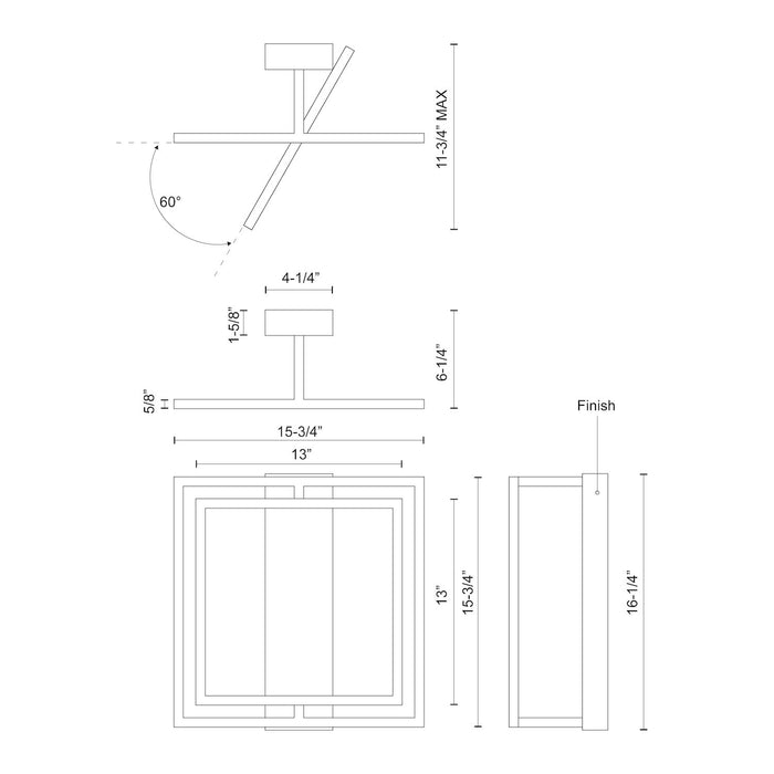 Mondrian LED Semi-Flush Mount Black-Semi-Flush Mts.-Kuzco Lighting-Lighting Design Store