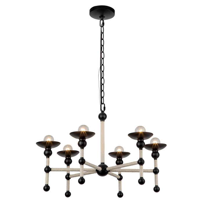 Nadine Six Light Chandelier Matte Black/Cotton-Mid. Chandeliers-Alora-Lighting Design Store