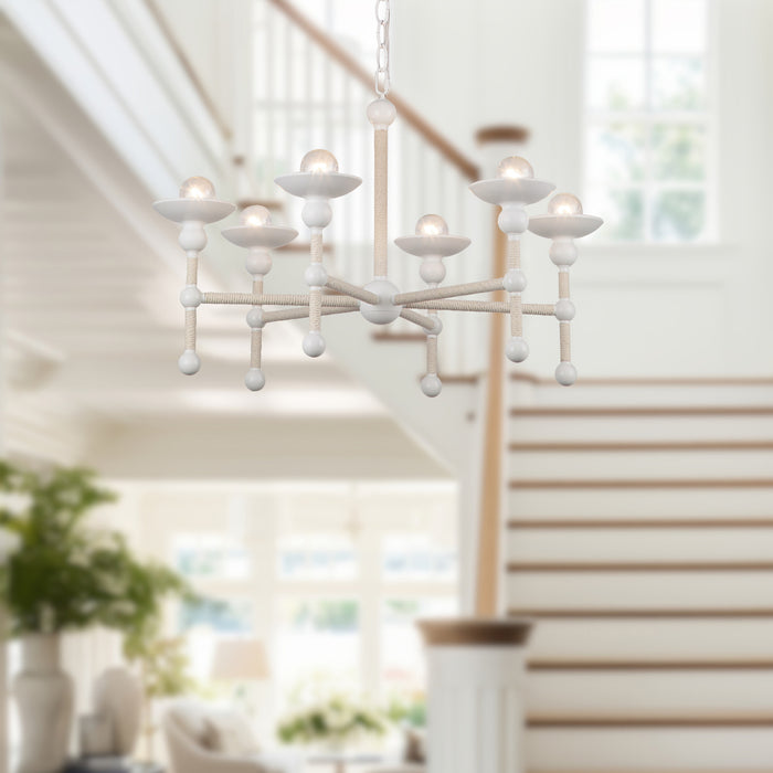 Nadine Six Light Chandelier Matte White/Cotton-Mid. Chandeliers-Alora-Lighting Design Store