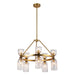 Nelly Ten Light Chandelier Brushed Gold/Clear Ribbed Glass-Mid. Chandeliers-Alora-Lighting Design Store
