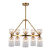 Nelly Ten Light Chandelier Brushed Gold/Clear Ribbed Glass-Mid. Chandeliers-Alora-Lighting Design Store
