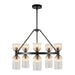 Nelly Ten Light Chandelier Matte Black/Clear Ribbed Glass-Mid. Chandeliers-Alora-Lighting Design Store