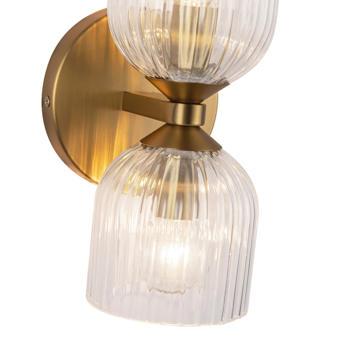 Nelly Two Light Vanity Brushed Gold/Clear Ribbed Glass-Sconces-Alora-Lighting Design Store