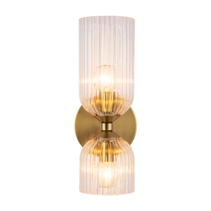 Nelly Two Light Vanity Brushed Gold/Clear Ribbed Glass-Sconces-Alora-Lighting Design Store