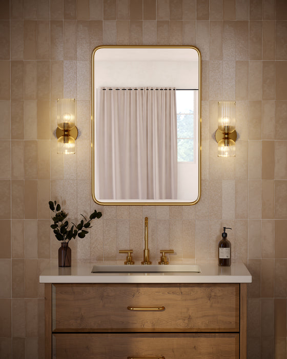 Nelly Two Light Vanity Brushed Gold/Clear Ribbed Glass-Sconces-Alora-Lighting Design Store