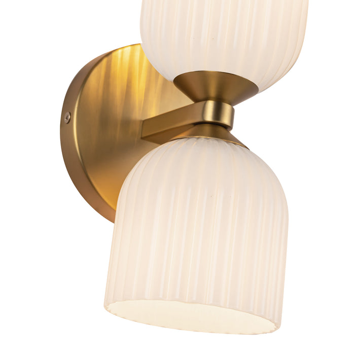 Nelly Two Light Vanity Brushed Gold/Glossy Ribbed Opal Glass-Sconces-Alora-Lighting Design Store