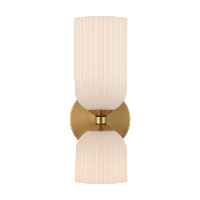 Nelly Two Light Vanity Brushed Gold/Glossy Ribbed Opal Glass-Sconces-Alora-Lighting Design Store
