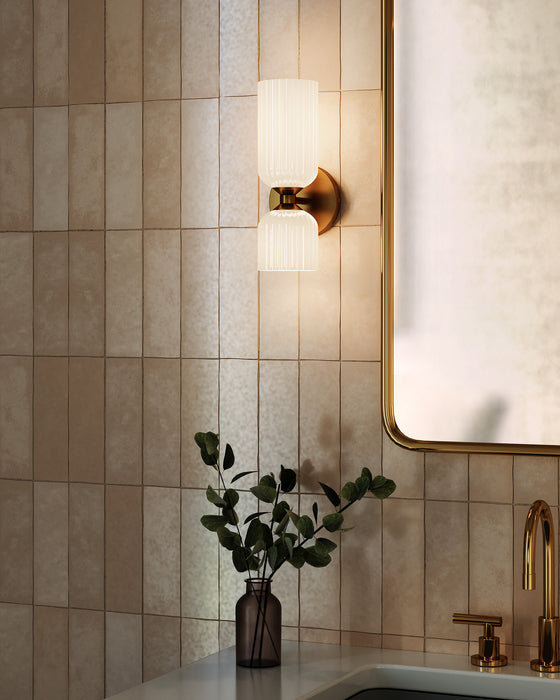 Nelly Two Light Vanity Brushed Gold/Glossy Ribbed Opal Glass