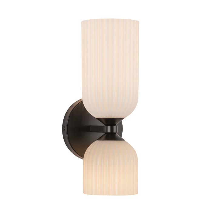 Nelly Two Light Vanity Matte Black/Glossy Ribbed Opal Glass-Sconces-Alora-Lighting Design Store
