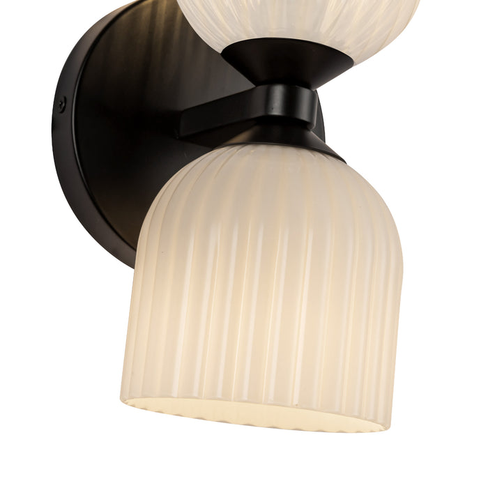 Nelly Two Light Vanity Matte Black/Glossy Ribbed Opal Glass-Sconces-Alora-Lighting Design Store
