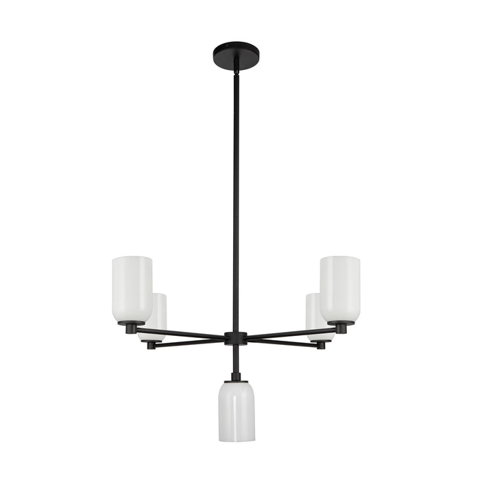 Nola Five Light Chandelier Black/Glossy Opal Glass-Mid. Chandeliers-Kuzco Lighting-Lighting Design Store