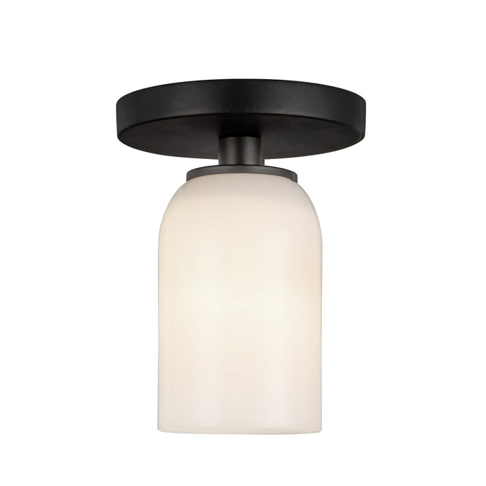 Nola One Light Semi-Flush Mount Black/Glossy Opal Glass-Semi-Flush Mts.-Kuzco Lighting-Lighting Design Store
