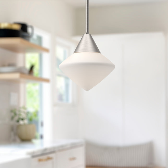 Nora One Light Pendant Brushed Nickel/Opal Matte Glass-Mini Pendants-Alora-Lighting Design Store
