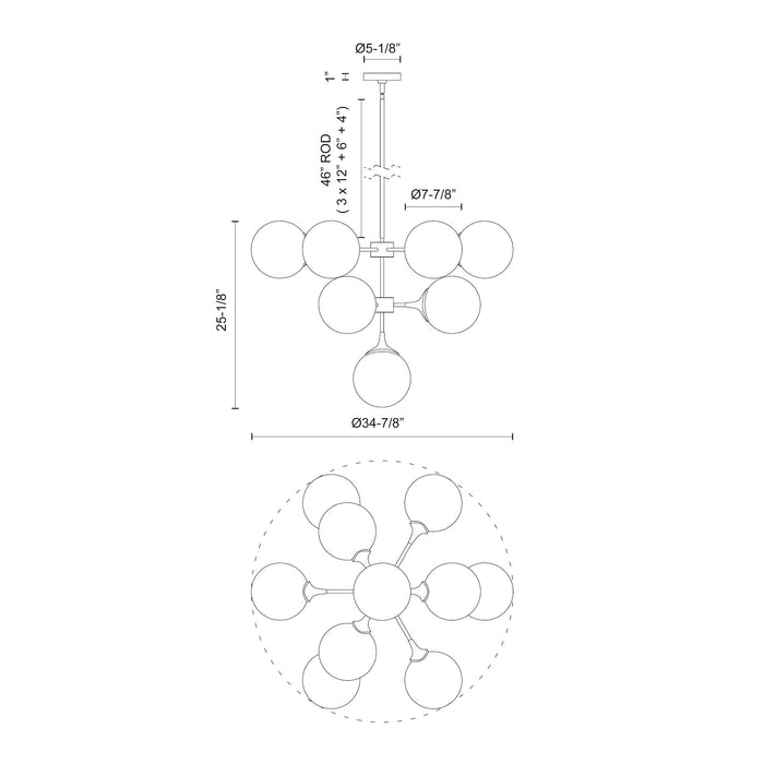 Nouveau Ten Light Chandelier Aged Gold/Opal Matte Glass-Mid. Chandeliers-Alora-Lighting Design Store