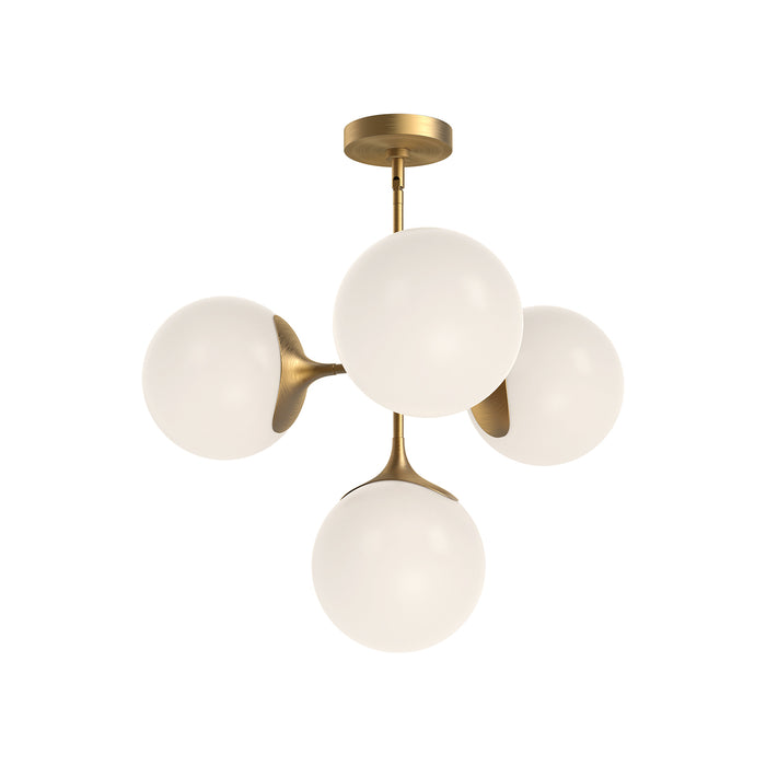 Nouveau Four Light Chandelier Aged Gold/Opal Matte Glass-Mid. Chandeliers-Alora-Lighting Design Store