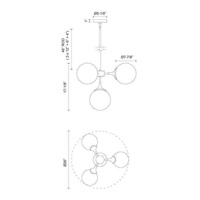 Nouveau Four Light Chandelier Aged Gold/Opal Matte Glass-Mid. Chandeliers-Alora-Lighting Design Store