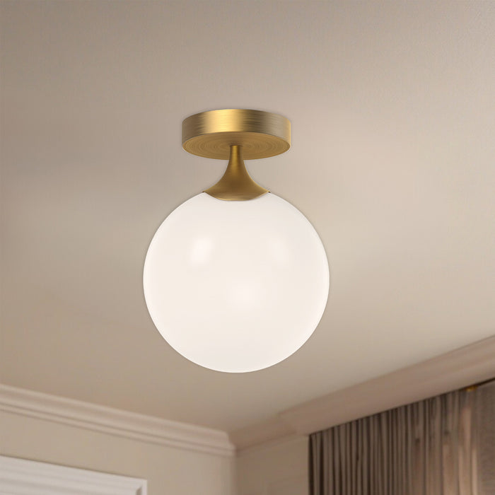 Nouveau One Light Flush Mount Aged Gold/Opal Matte Glass-Flush Mounts-Alora-Lighting Design Store