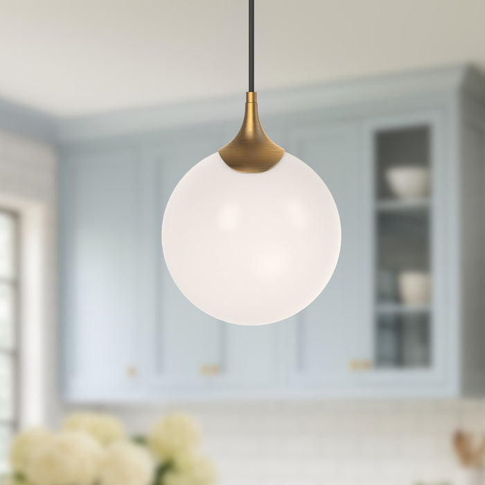 Nouveau One Light Pendant Aged Gold/Opal Matte Glass-Pendants-Alora-Lighting Design Store