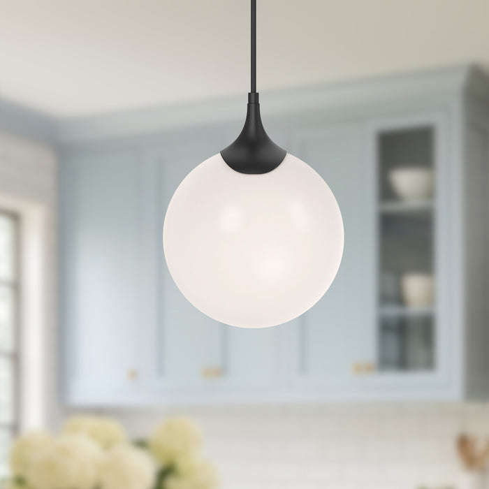Nouveau One Light Pendant Matte Black/Opal Matte Glass-Pendants-Alora-Lighting Design Store