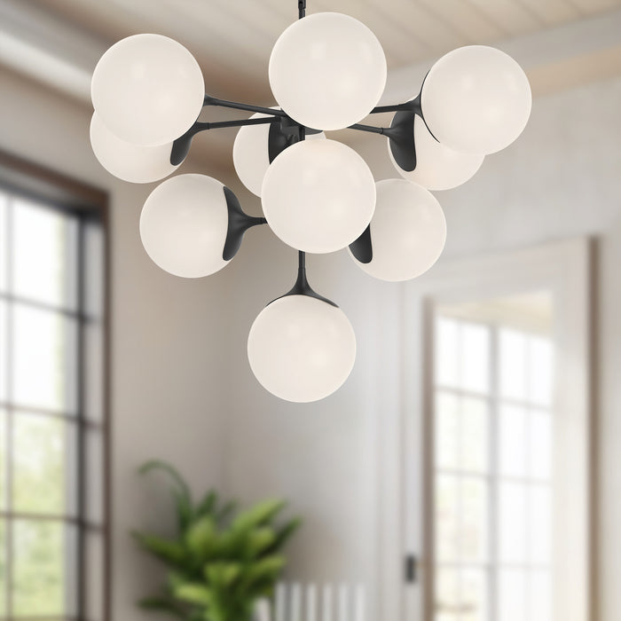 Nouveau Ten Light Chandelier Matte Black/Opal Matte Glass-Mid. Chandeliers-Alora-Lighting Design Store