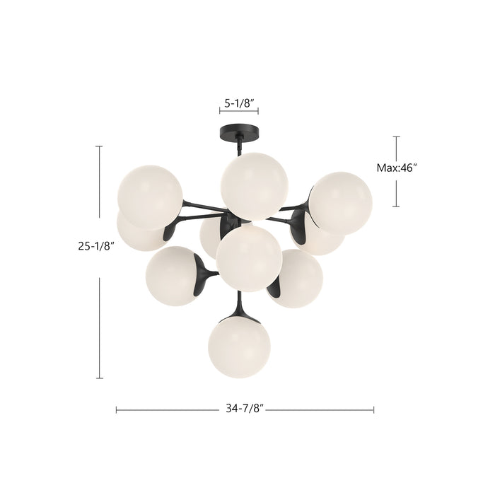 Nouveau Ten Light Chandelier Matte Black/Opal Matte Glass-Mid. Chandeliers-Alora-Lighting Design Store