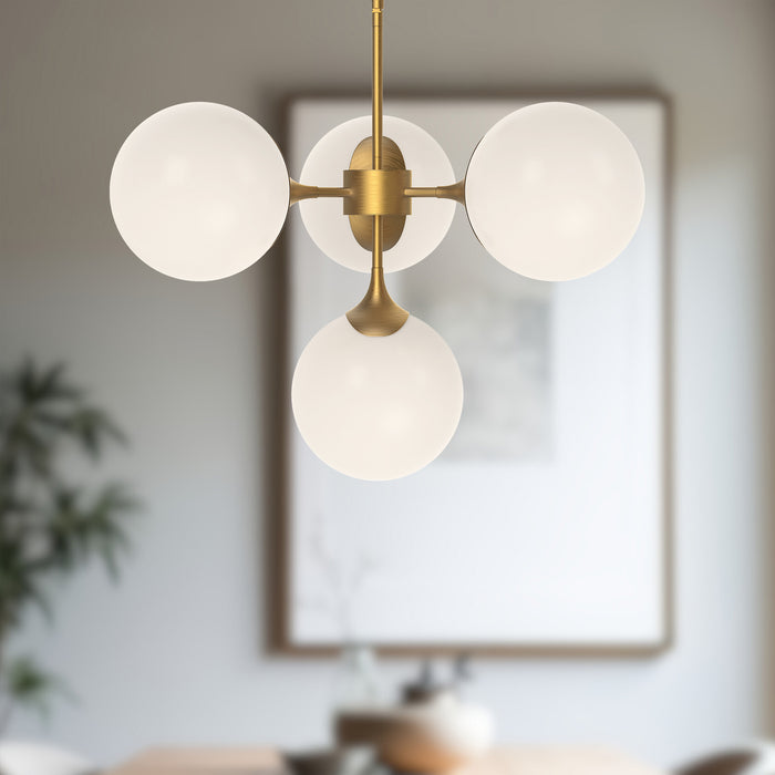 Nouveau Four Light Chandelier Aged Gold/Opal Matte Glass-Mid. Chandeliers-Alora-Lighting Design Store